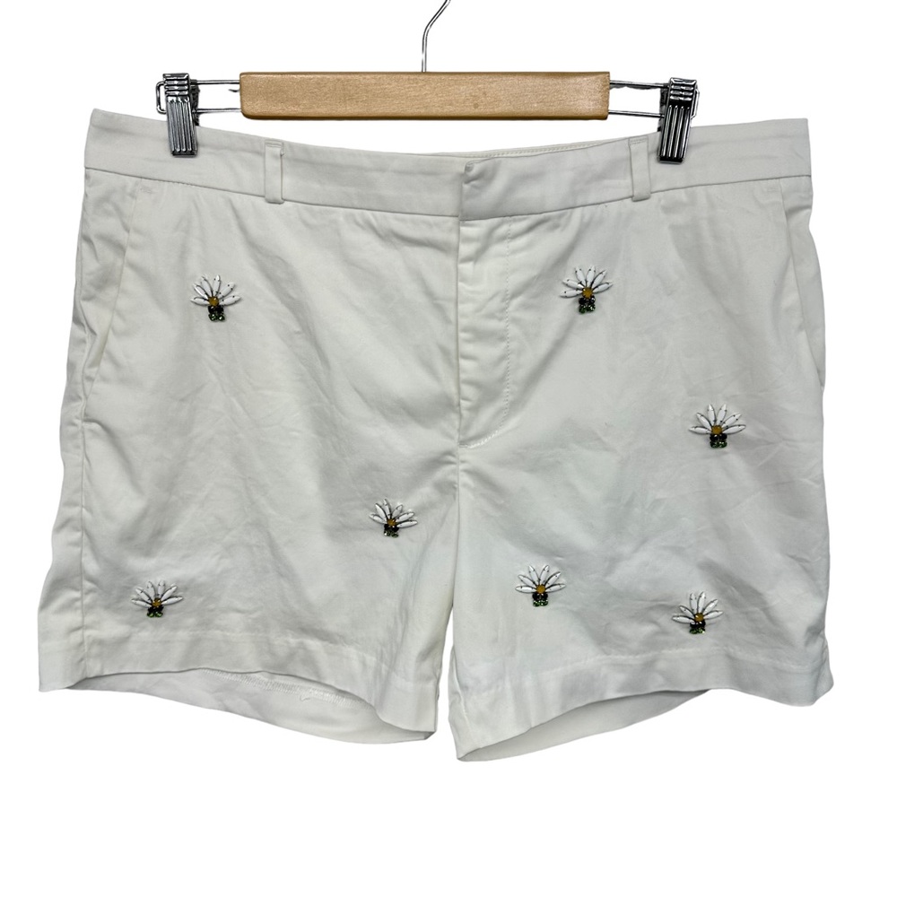 BANANA REPUBLIC Sz 12 Flower Pot Gem Detail White Belt loop Pockets Boho - Picture 1 of 9